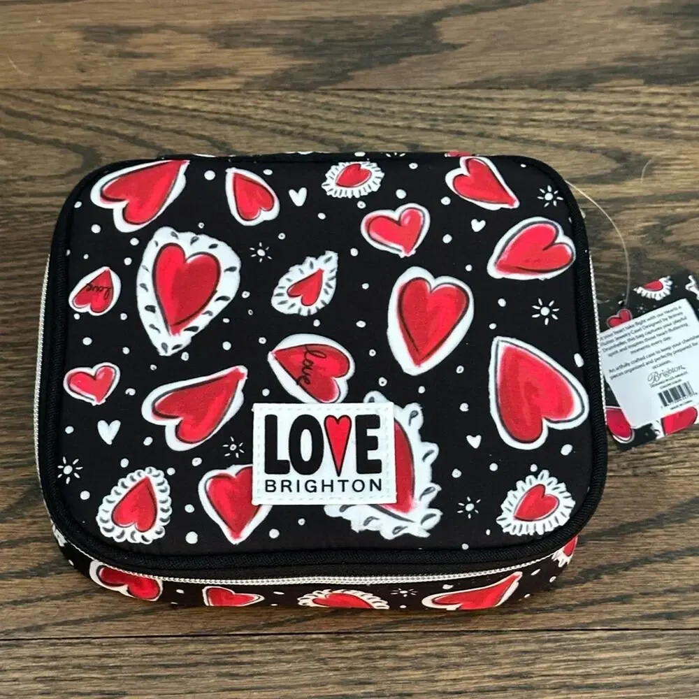 Brighton Hearts A Flutter Travel Jewelry Case NWT Black Red Heart Print